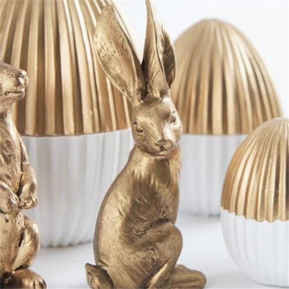 6PCS Easter Decorations with 3 Rabbits and 3 Gold Easter Eggs - Picture 5 of 6